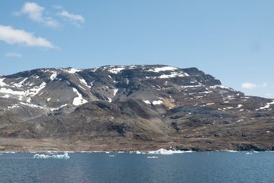 Western margin of the Ilimaussaq Complex truncating Eriksfjord Formation basalts and sandstones (right hand side).