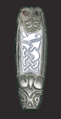 Anglo Saxon strap end with fine niello-enhanced interlace beast. Thomas (2000) Group A1a. Found near Colchester.