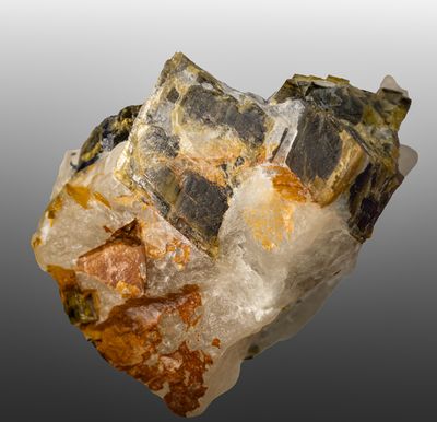 ivigtut siderite crystal 27 mm in cryolite with galena and pyrite, Gregory Bottley & Lloyd specimen