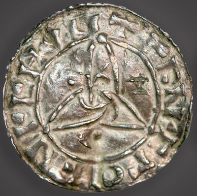 Triquetra on coin of Harthacnut, Roskilde Mint, 1035-1042.