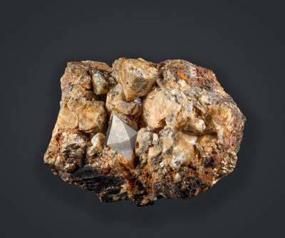 Carrock scheelite with crystal model overlain on one of the crystals. 45 mm