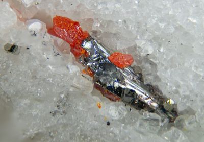 Rathite (type locality) with realgar and pyrite, FOV 4 mm