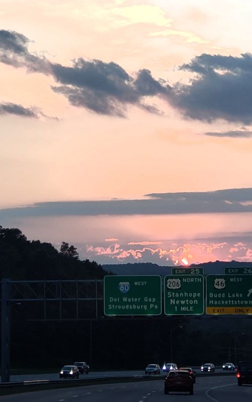 Heading into the sunset on Interstate 80, New Jersey