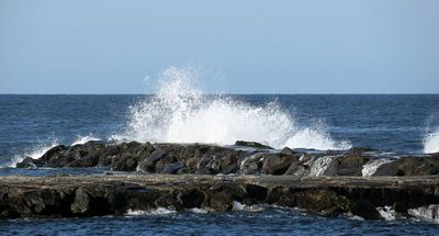 Waves rashing into the jetties along the beach - Belmar, New Jersey
