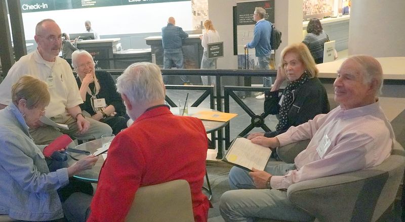 Cynthia Pill, Robert Hooker '66, Carol Hooker '67, John Rudy '67 (back), Joyce Levy, Ken Sidman '67