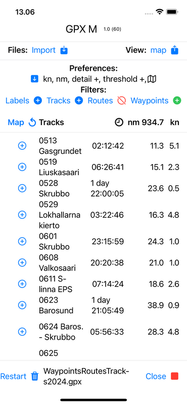 iOS: Settings with tracks' details