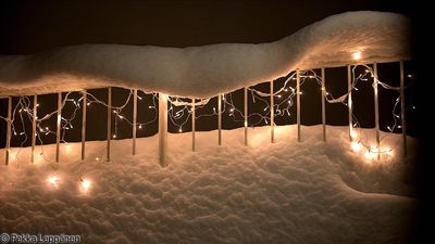 Railing on a winter night