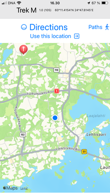 Directions View: select from map