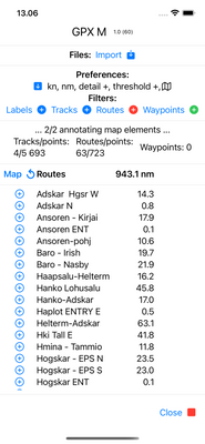 iOS: Settings with routes' details