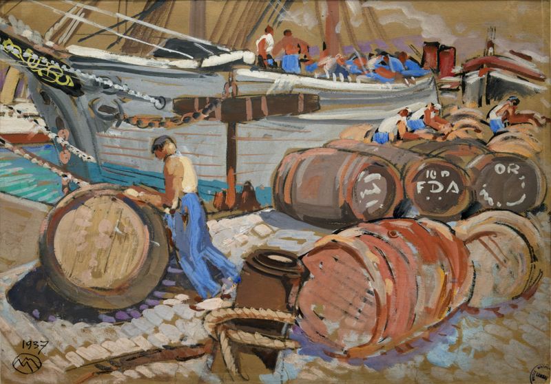 DSC05699 Mathurin Méheut-Déchargement des fûts-Marseille- gouache et crayon gras sur papier brun - 1937_DxO-1800.jpg