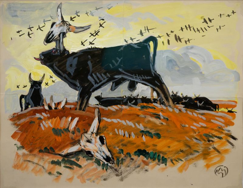 DSC05732 Mathurin Méheut - Taureau encornant une tête de mort - gouache et encre noire -1932_DxO-1800.jpg
