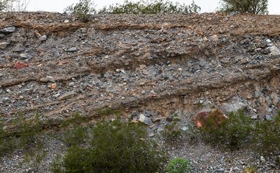 Cross-section of debris flows and angular unconformity, Phoenix, AZ