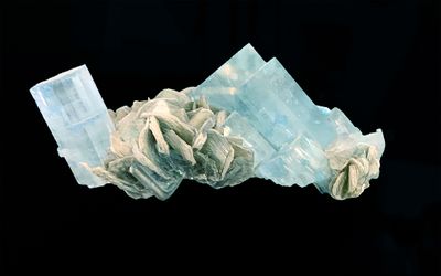 Beryl Var. (Aquamarine) and Muscovite, University of Utah Collection.