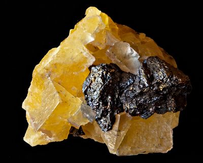 Yellow Fluorite and Sphalerite (zinc ore), Denton Mine, Cave-in-Rock, IL
