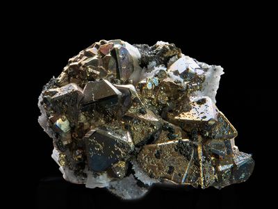 Octahedral Crystals of Pyrite with small crystals of Chalcopyrite