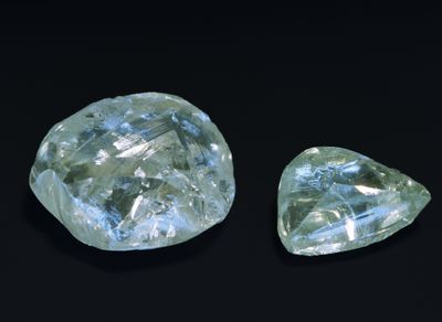 Diamonds found in Wisconsin glacial drift in Burlington (right, 2.11 ct. 1897) and Saukville (left, 6.57 ct. 1889 ), WI