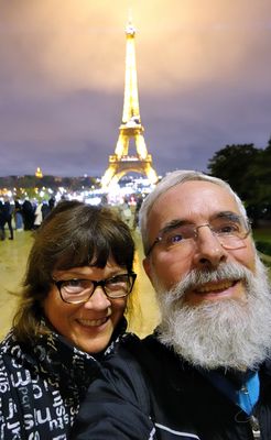 Us and the Lit-Up Eiffel Tower