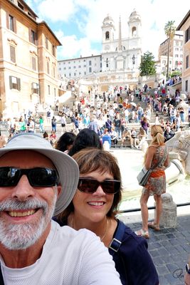 Selfie from Spanish Steps with Trinità dei Monti in background, Rome