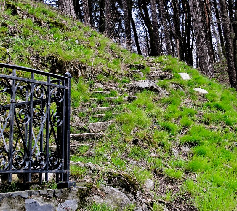 blocks of stone stairs, weathered  by ages inviting to discover Queen Marie of Romania favorite corners