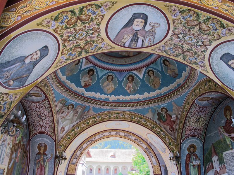 entry portico religious paintings detail