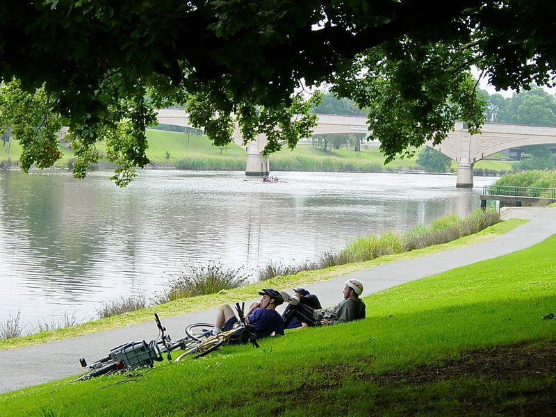 having a rest after riding the push-bikes
