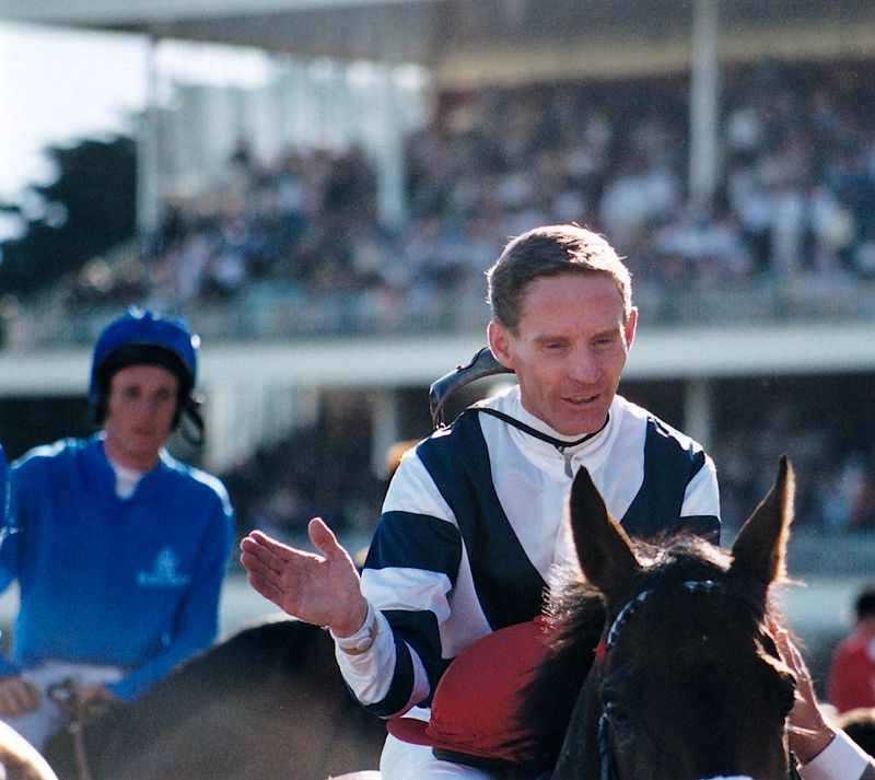 Winning jockey Caulfield Cup 1998 congratulated by the horse owner