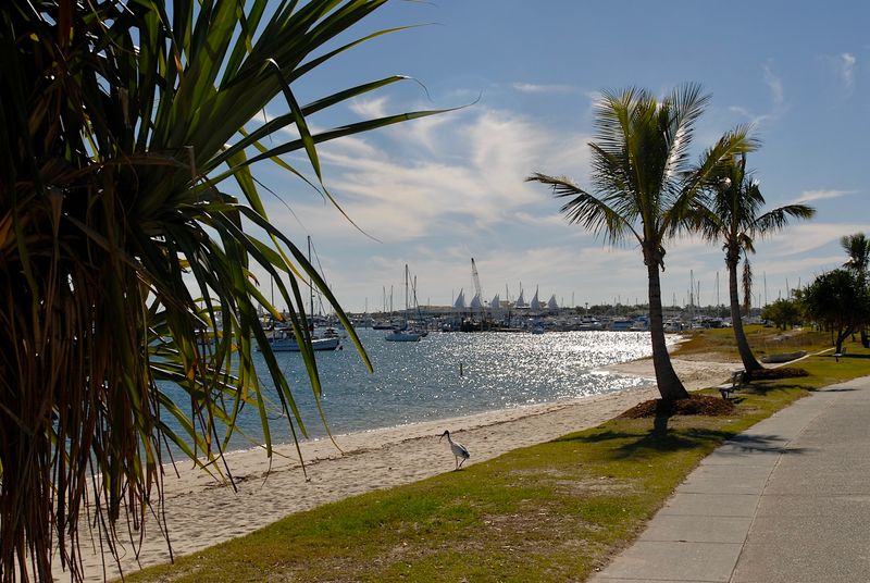 Nerang River view towards Marina Mirage sail shaped roofs