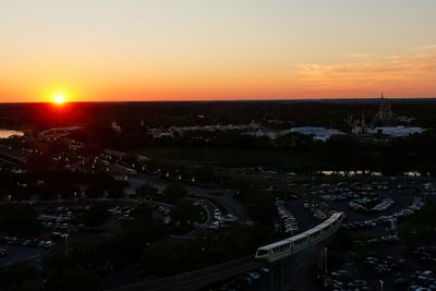 Sunset over Magic Kingdom and monorail