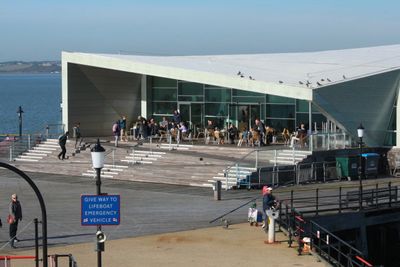 A large cafe at the end of the pier, very pleasant to sit there watching the shipping go by