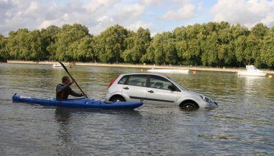 A car filled with Thames water is a terrible mess, the water drains out, the stinking mud stays