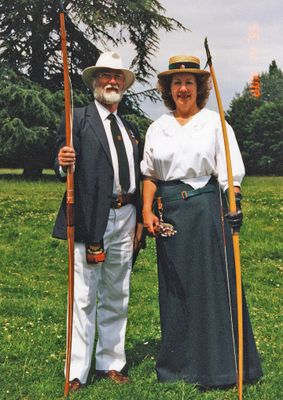 My sister Barbara and her husband dressed in Victorian archery attire for a competition