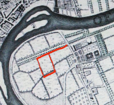 Aerial view 250 years ago. The outline is where the club will be about 1905