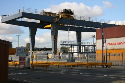 Long Shot though the dock yard gates
