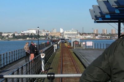 Train arriving at the end of the Pier
