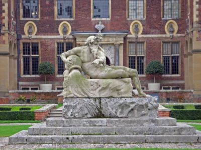 Statue of Father Thames, the god of the river, in the front garden