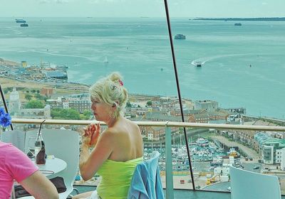 The best place in Portsmouth to sit, drink, and look at the view, the Colour is the tinted glass