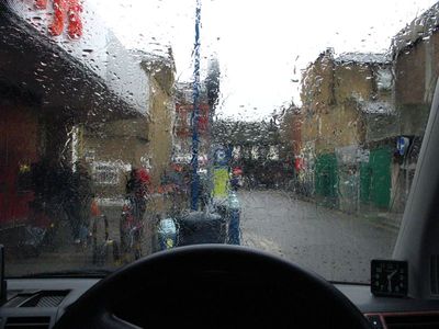 Outside Tescos in the rain