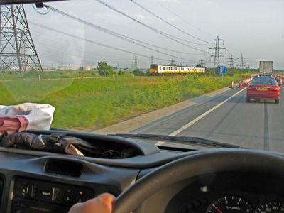 The train won, all those road works slowed the traffic