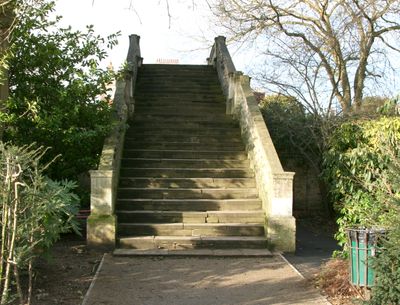 Steps across the road from the garden to the house