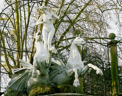 The statues have to be cleaned regular, they get covered in moss.