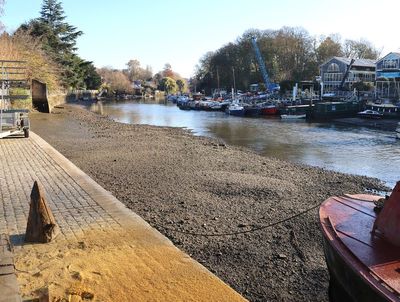 Tide is low but not super low where the river disappears
