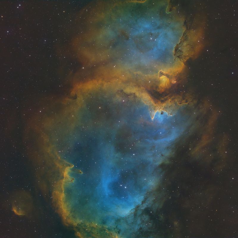 Soul Nebula Hubble Palette SHO crop (reprocessed)