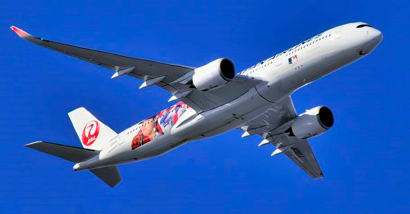 JAL Airbus A350-900, JA08XJ, Dodgers Baseball Livery, Climbing