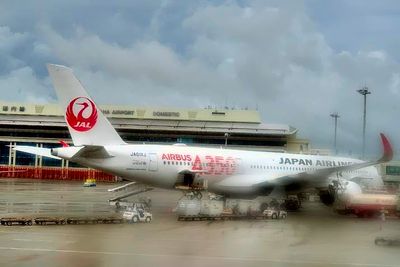 1st JAL Airbus A350-900, JA01XJ, Preparing ,To Depart In The Typhoon Rain