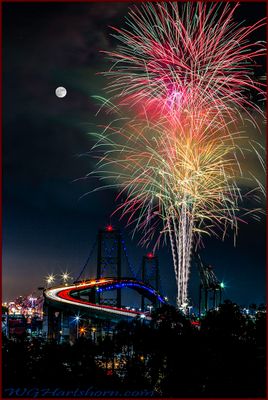 San Pedro Vincent Thomas Bridge Moonlight Fireworks
