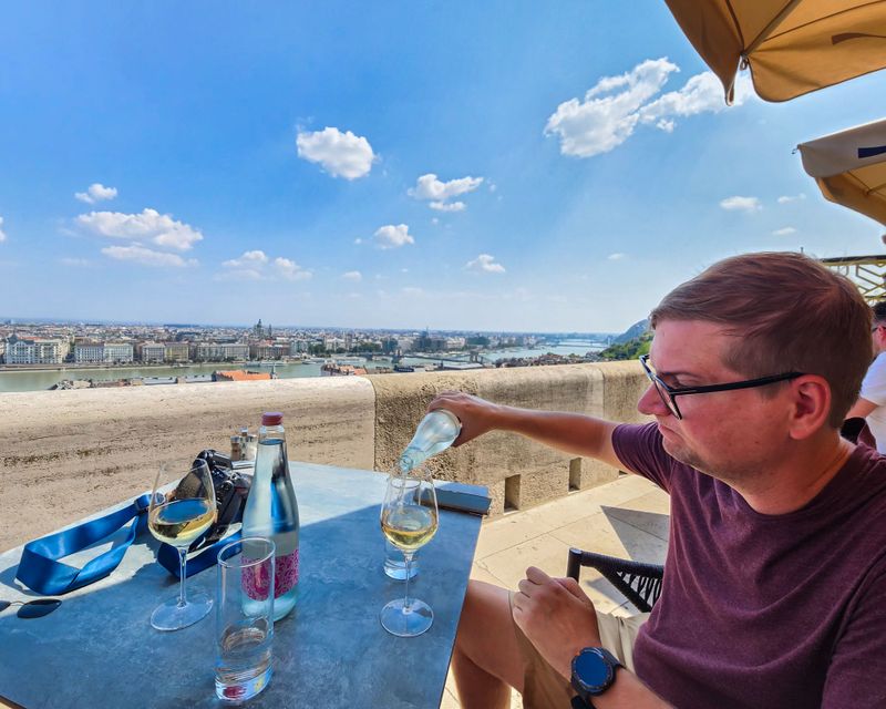 Jon Enjoying a Relaxing Beverage Over the Danube, Budapest