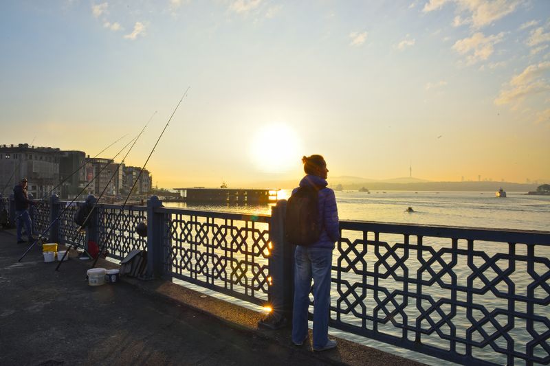 Instanbul, fishermen on the Galata Bridge