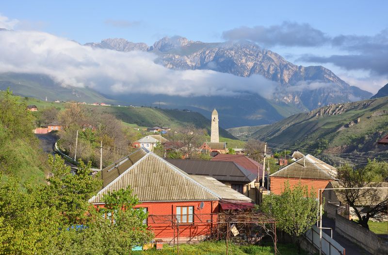 Ingushetia, Dzheirakh village, morning view from the hotel