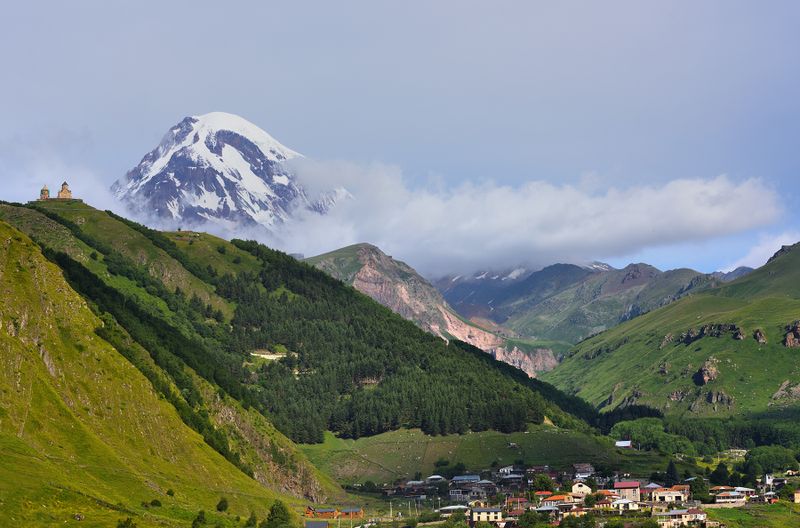 Georgia, view from the hotel in Stepantsminda town