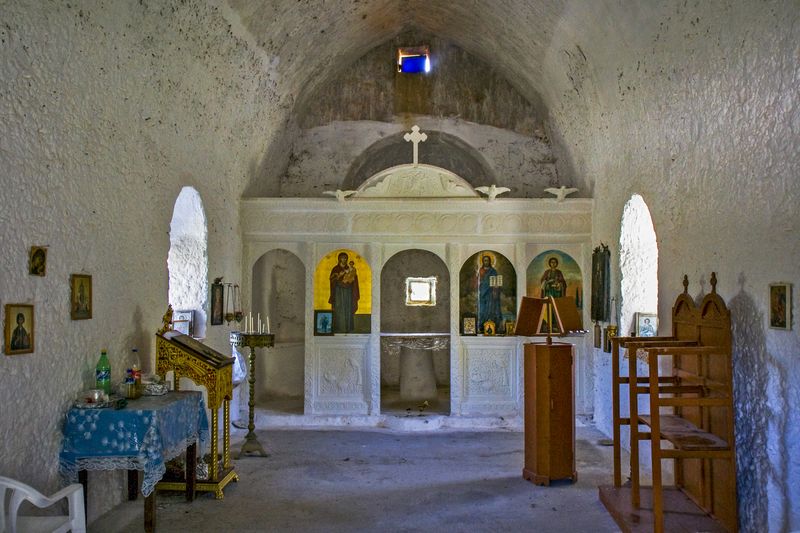 Interior of a small Greek orthodox chapel